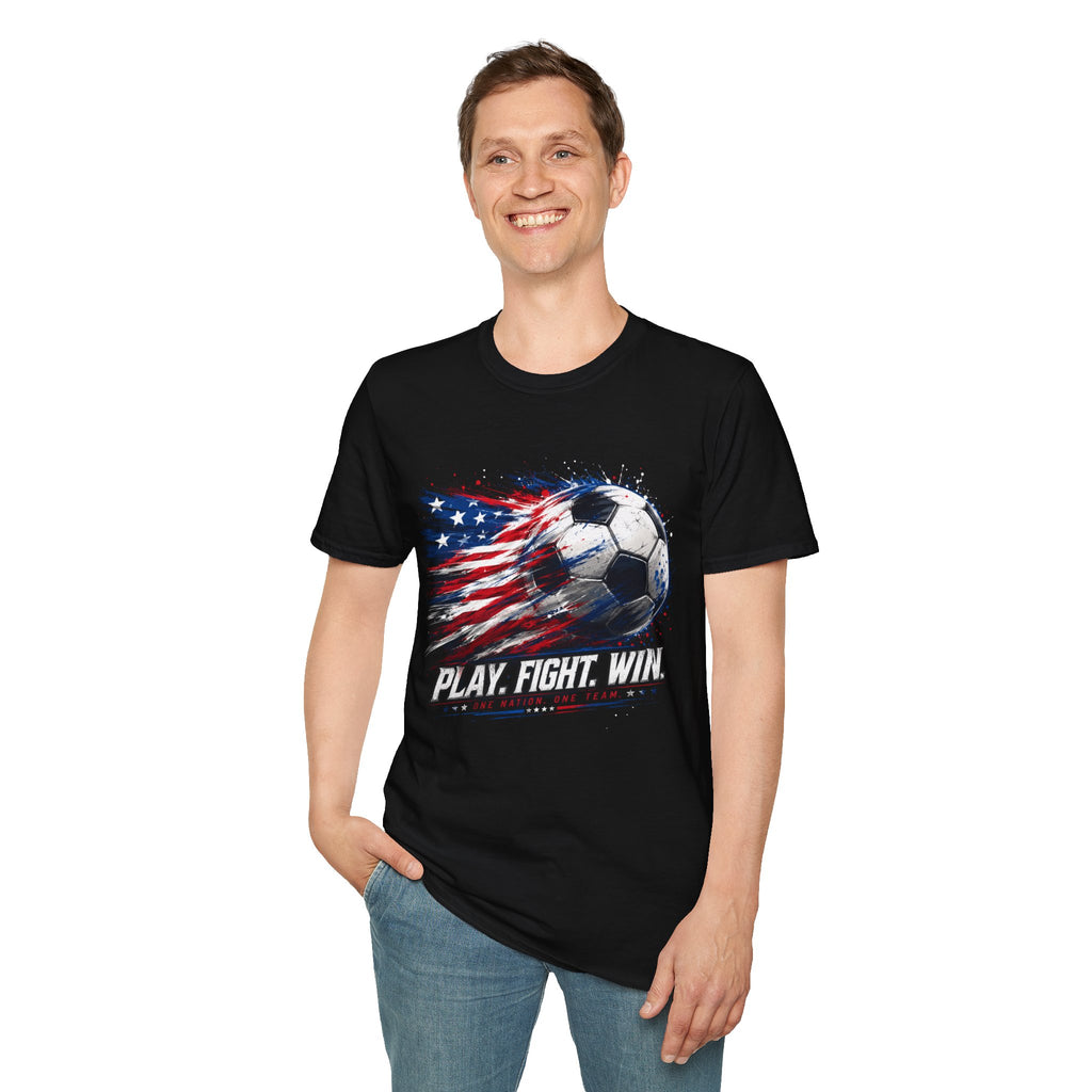 American Flag — Play, Fight, Win USA Soccer Tee