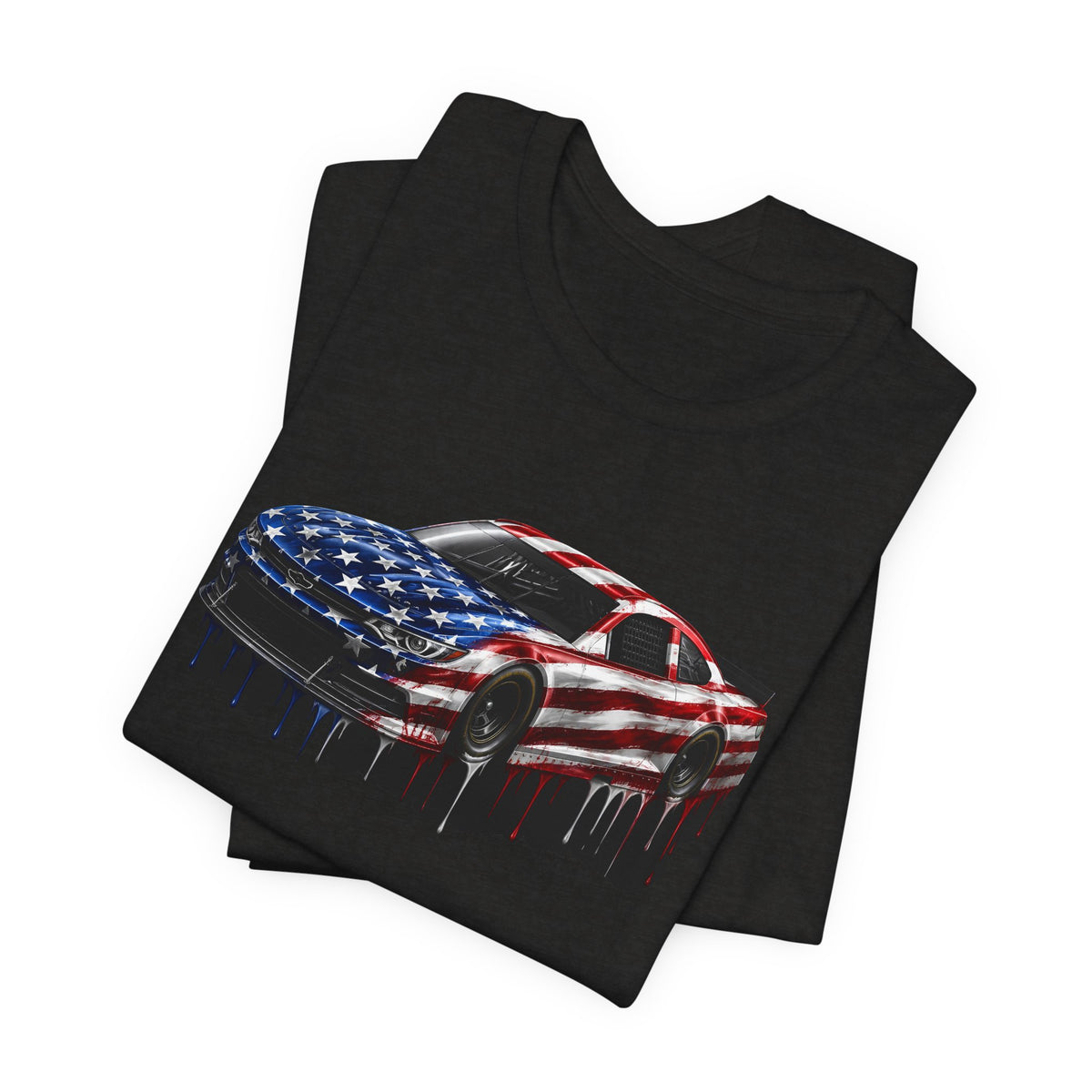 American Flag Race Car T-Shirt, Patriotic Paint Drip Racing Tee, USA Stock Car Shirt for Men and Women, 4th of July Racing Gift