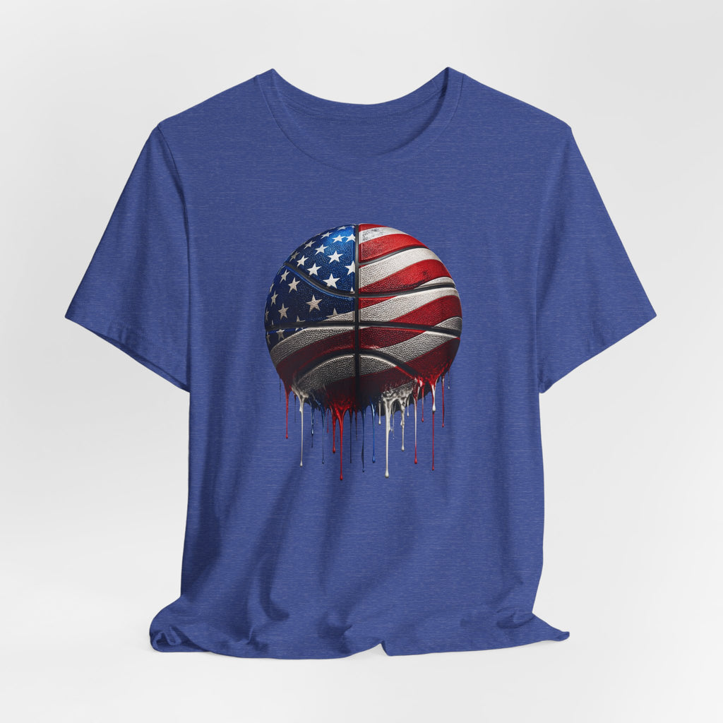 American Flag Basketball T-Shirt, Patriotic Paint Drip Basketball Tee, USA Basketball Shirt for Men and Women, 4th of July Basketball Gift