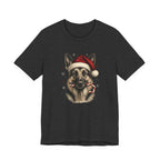 German Shepherd Christmas T-Shirt, Vintage Santa Hat Dog with Candy Cane Tee, Engraved Style German Shepherd Holiday Gift Shirt