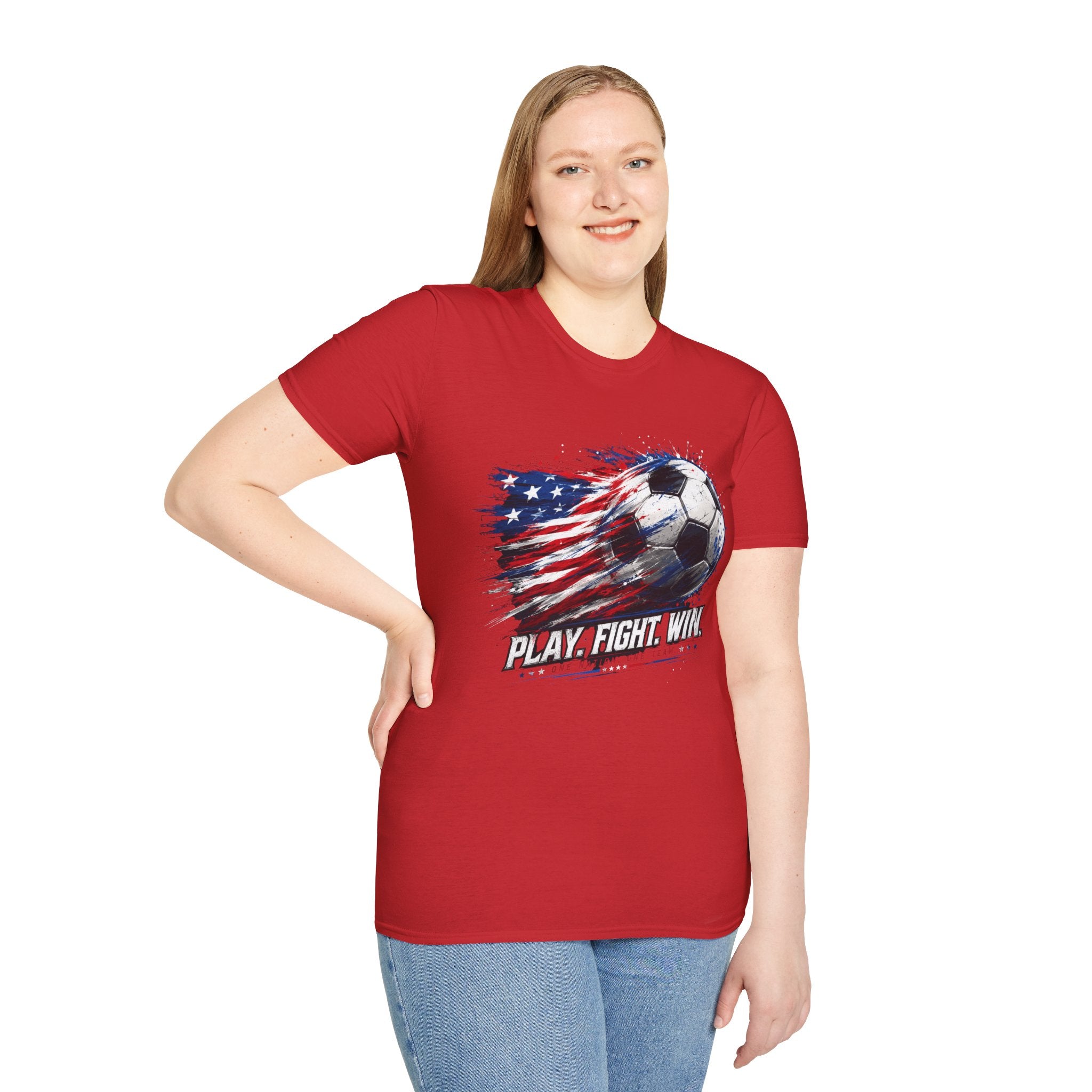 American Flag — Play, Fight, Win USA Soccer Tee