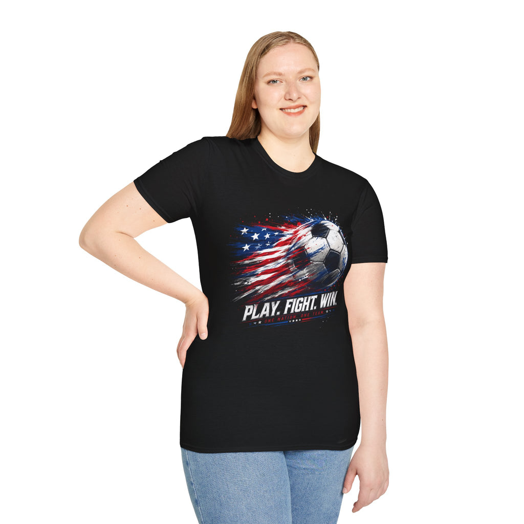 American Flag — Play, Fight, Win USA Soccer Tee