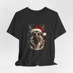 German Shepherd Christmas T-Shirt, Vintage Santa Hat Dog with Candy Cane Tee, Engraved Style German Shepherd Holiday Gift Shirt