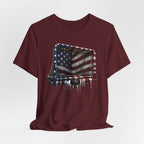 American Flag Hockey T-Shirt, Patriotic Paint Drip Hockey Goal Tee, USA Hockey Shirt for Men and Women, 4th of July Hockey Gift