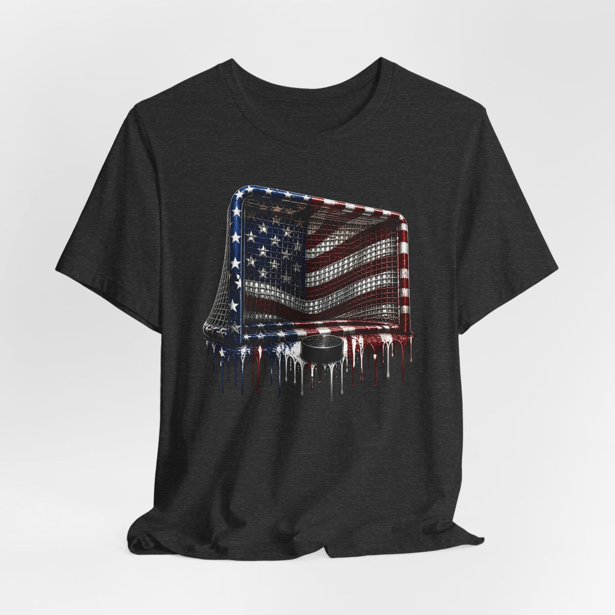 American Flag Hockey T-Shirt, Patriotic Paint Drip Hockey Goal Tee, USA Hockey Shirt for Men and Women, 4th of July Hockey Gift