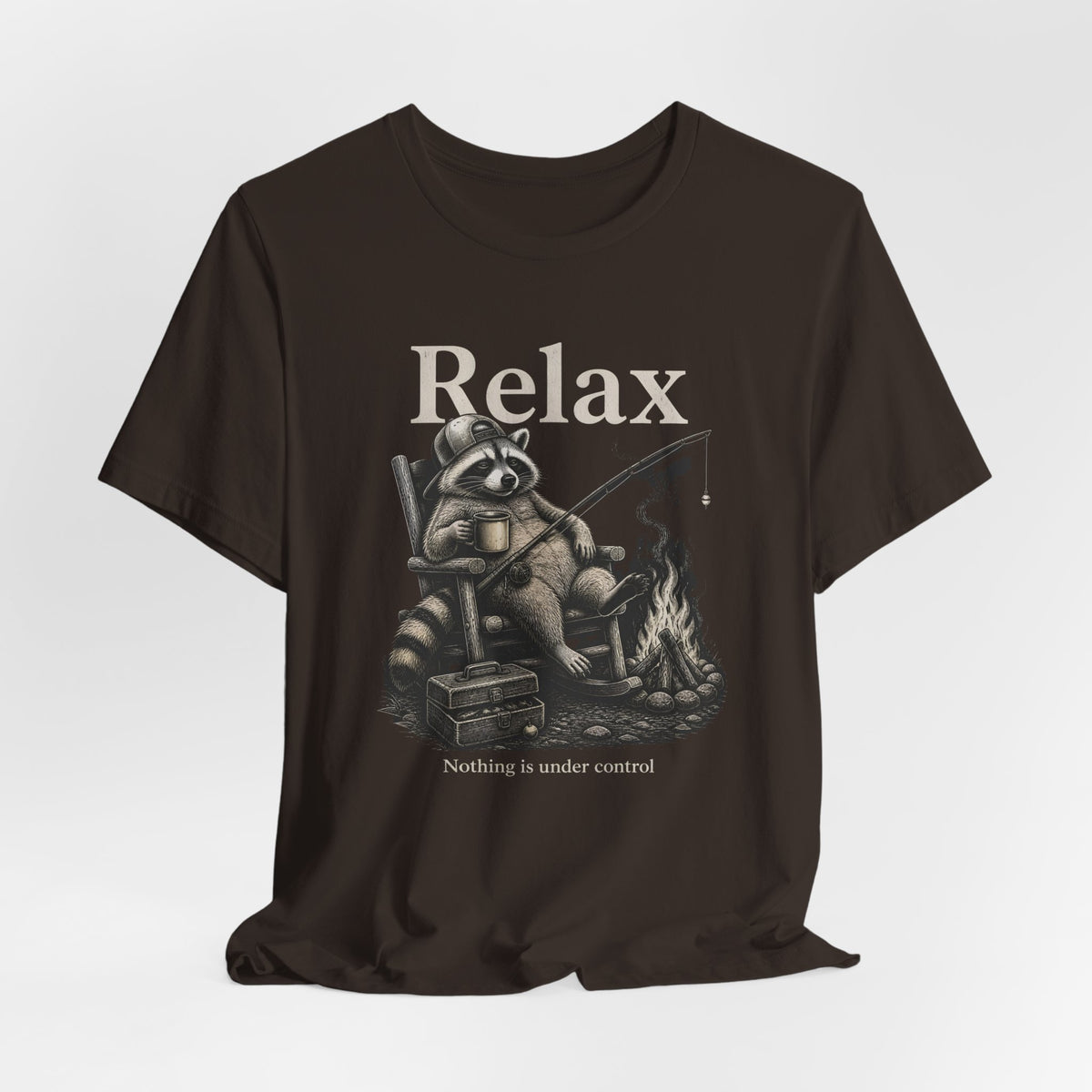 Relax Nothing Is Under Control Raccoon Campfire Fishing Shirt, Funny Vintage Camping T-Shirt, Sarcastic Outdoor Gift, Unisex Tee