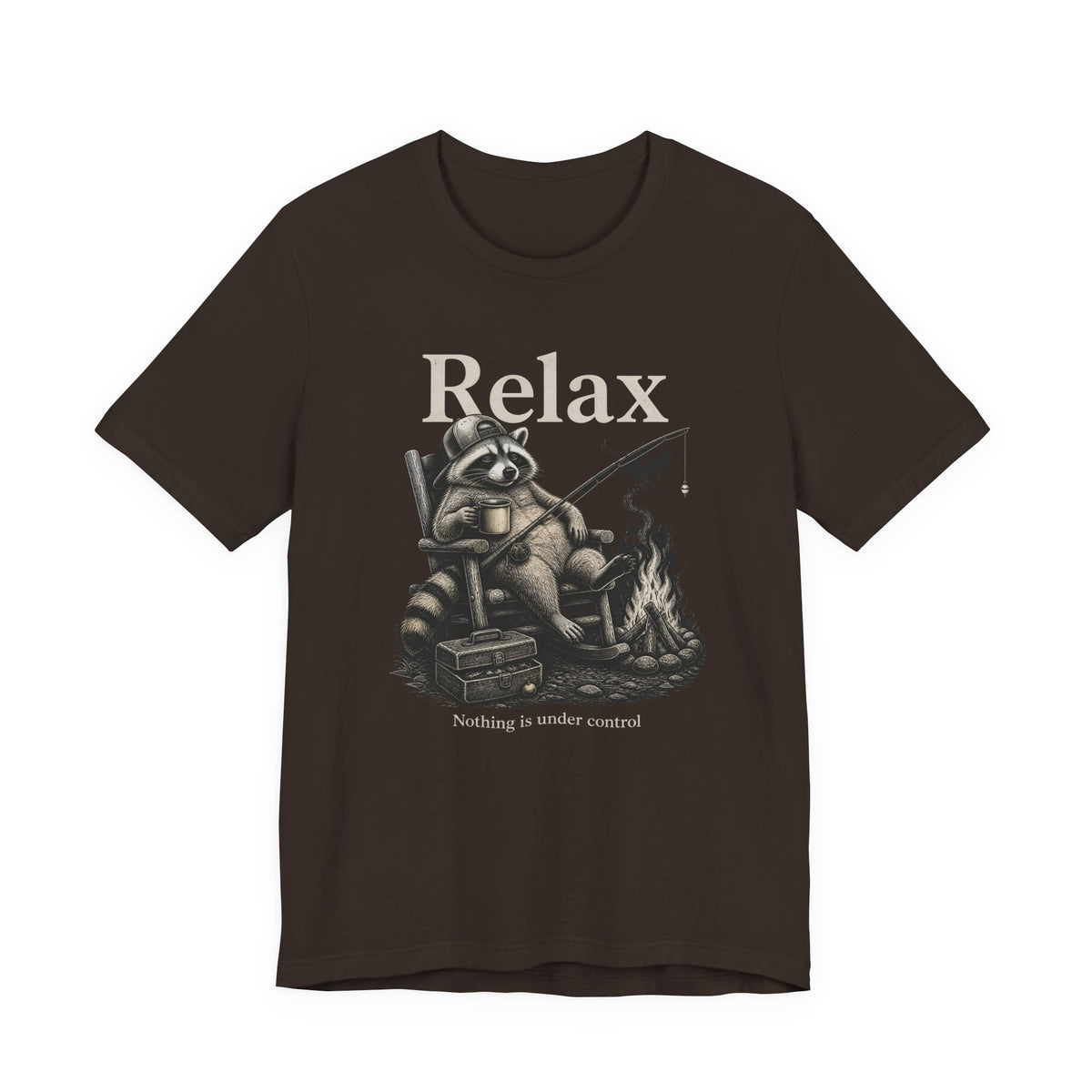 Relax Nothing Is Under Control Raccoon Campfire Fishing Shirt, Funny Vintage Camping T-Shirt, Sarcastic Outdoor Gift, Unisex Tee