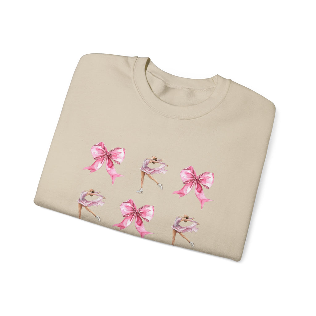 Coquette Bow & Figure Skating Crewneck Sweatshirt | Soft Fleece Balletcore Aesthetic Pullover