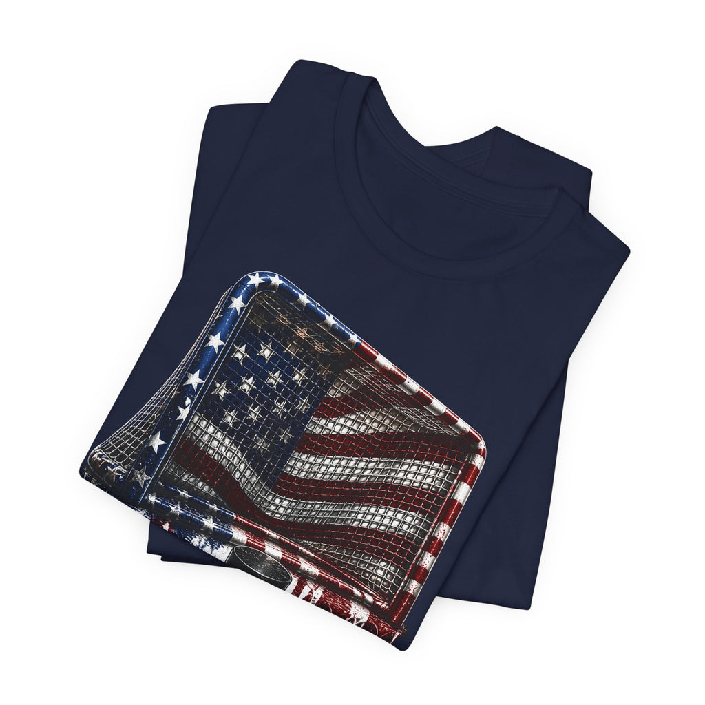 American Flag Hockey T-Shirt, Patriotic Paint Drip Hockey Goal Tee, USA Hockey Shirt for Men and Women, 4th of July Hockey Gift
