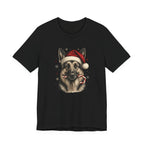 German Shepherd Christmas T-Shirt, Vintage Santa Hat Dog with Candy Cane Tee, Engraved Style German Shepherd Holiday Gift Shirt