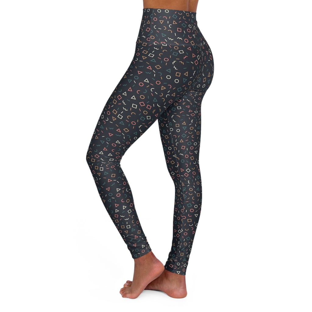 Retro Geometric Confetti High Waisted Leggings – Abstract Shapes Print