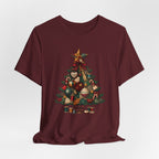 Patchwork Christmas Tree T-Shirt, Vintage Folk Art Quilted Holiday Tee for Quilters, Sewing Lovers & Crafters, Unisex Xmas Shirt
