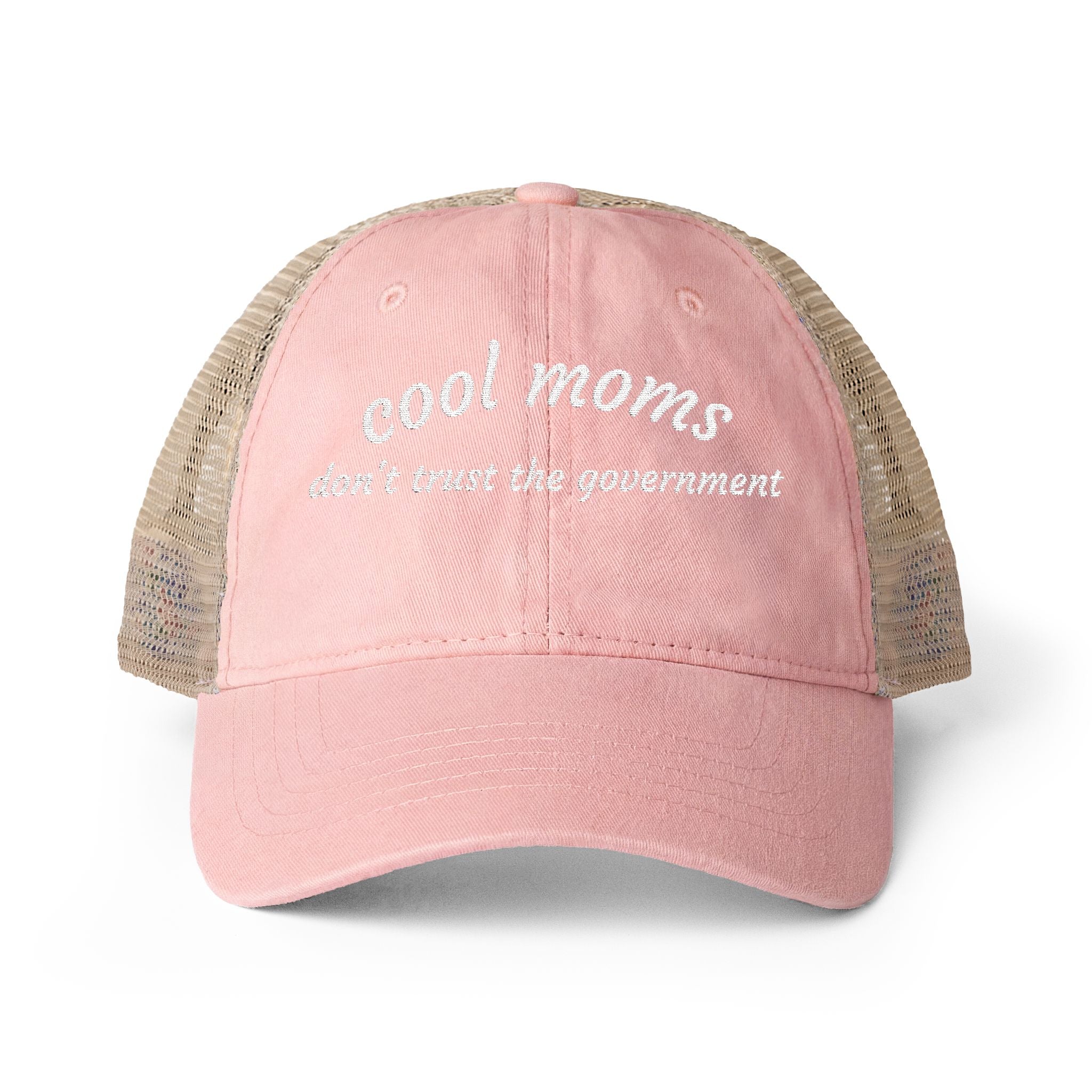Cool Moms Don’t Trust The Government - Women's Washed Mesh-Back Cap
