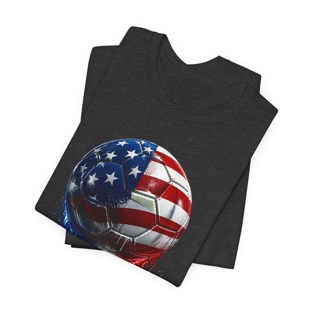 American Flag Soccer Ball T-Shirt, Patriotic Paint Drip Soccer Tee, USA Soccer Shirt for Men and Women, 4th of July Soccer Gift