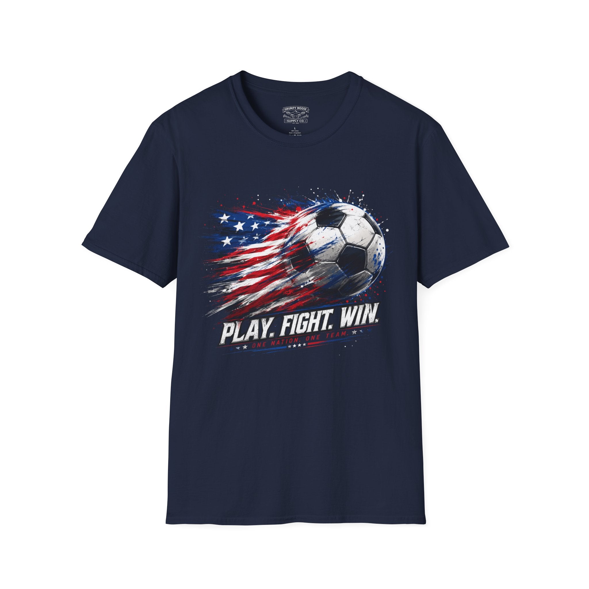 American Flag — Play, Fight, Win USA Soccer Tee
