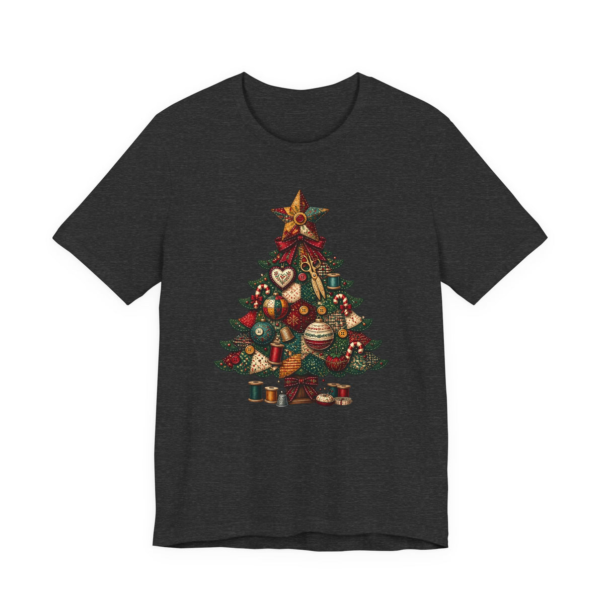 Patchwork Christmas Tree T-Shirt, Vintage Folk Art Quilted Holiday Tee for Quilters, Sewing Lovers & Crafters, Unisex Xmas Shirt